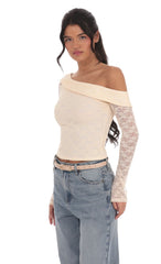 Lace Off Shoulder Top in Pastel Peach