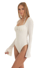 Glitter Flare Long Sleeve Bodysuit in White
