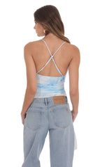 Swirl Mesh V-Neck Top in Blue
