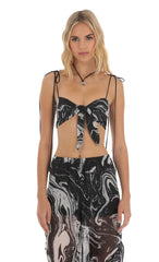 Ruched Pant Set in Black Swirl