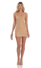 Shimmer Satin Strapless Slip Dress in Mustard