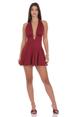 Plunge Rose Clip Dress in Burgundy