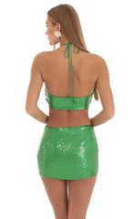 Iridescent Sequin Halter Dress in Green
