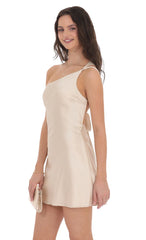 Satin One Shoulder Open Back Dress in Champagne