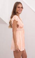 Washed Satin Plunge A-line Dress in Coral