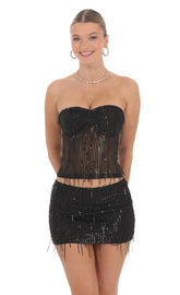 Fringe Sequin Skirt in Black