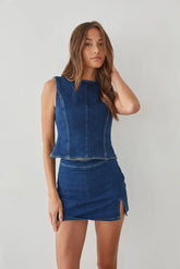 Maggie Denim Open Back Top