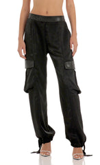 Rhinestone Satin Pants in Black