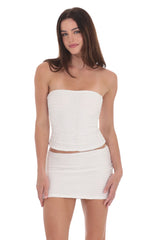 Strapless Ruffle Two Piece Set in White