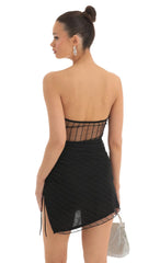 Striped Strapless Dress in Black