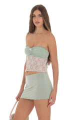 Two Piece Strapless Lace Set in Sage