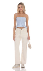 Smocked Striped Button Top in Blue