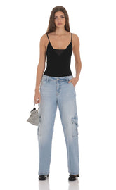 Cargo Wide Leg Jeans in Faded Denim