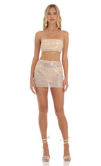 Sequin Fringe Three Piece Set in Rose Gold