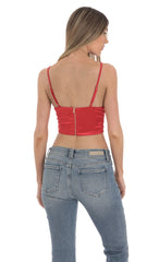 Satin V-Neck Crop Top in Red
