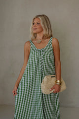 June Midi Dress-Green/White