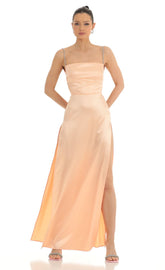 Rhinestone Maxi Dress in Peach