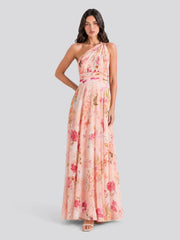 Bouquet Floral A-Line One Shoulder Chiffon Dress