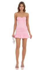 Taffeta Ruffle Bodycon Dress in Pink