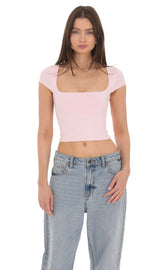Short Sleeve Crop Top in Baby Pink