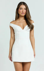 Irene Mini Dress Off Shoulder Bustier Tulip Skirt Dress In White