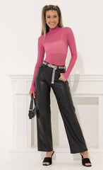 Mesh Long Sleeve Bodysuit in Fuchsia