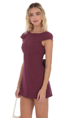 Pinstripe Back Bow Dress In Wine