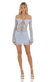 Crochet Cutout Dress in Blue