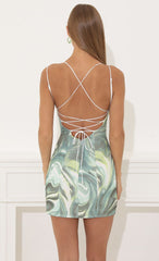 Marble Crepe Bodycon Dress in Green