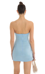 Strapless Satin Dress in Blue