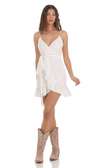 Wrap Ruffle Dress in White