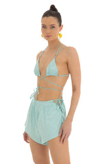 Satin Marble Two Piece Short Set in Blue