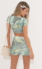 Dallas Open Back Dress in Swirl Green
