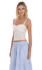 Floral Strap Eyelet Top in White