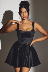 Woven Taffeta Corset Mini Dress In Jet Black