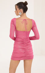 Metallic Long Sleeve Dress in Pink