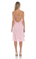 Satin Midi Dress in Pink