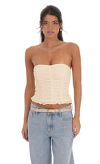 Ruched Lace Top in Pastel Peach