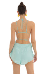 Satin Marble Two Piece Short Set in Blue