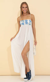 Crepe Embroidered Maxi Dress in White