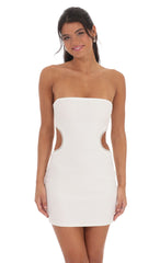 Pearl Cutout Strapless Dress in White