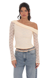 Lace Off Shoulder Top in Pastel Peach