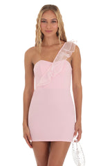 Corset One Shoulder Dress in Pink