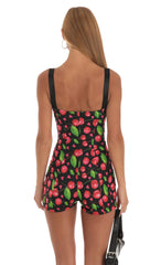Hook and Eye Romper in Black Cherry Print