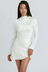 Ivory Satin Flute Sleeve Mini Dress