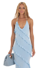 Ruffle Halter Dress in Blue