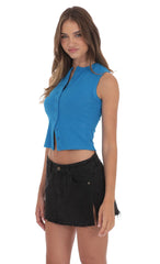 Ribbed Button Top in Blue