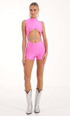 Rhinestone Cutout Romper in Pink