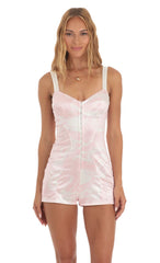Hook and Eye Romper in Pink Swirl