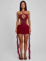 Geraldine Mini Dress Burgundy